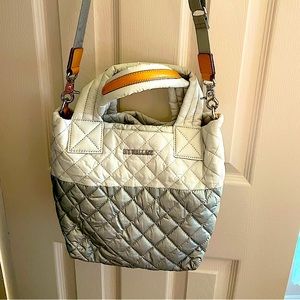 MZ Wallace mini metro tote deluxe cream and silver